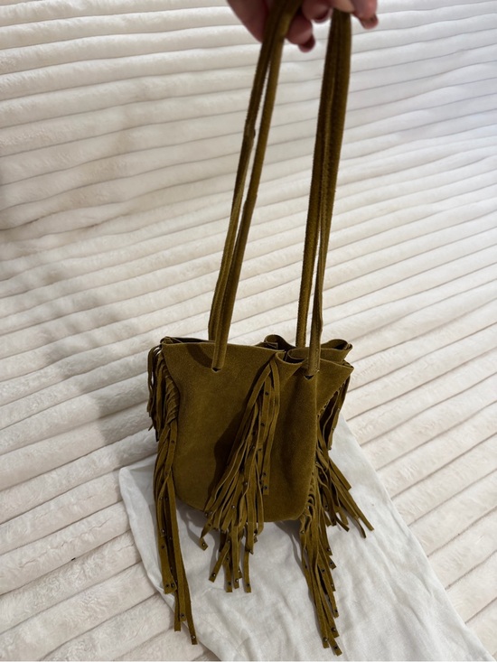 Parfois Handbags - Olive Suede( genuine leather)Fringe Bucket Bag - Women